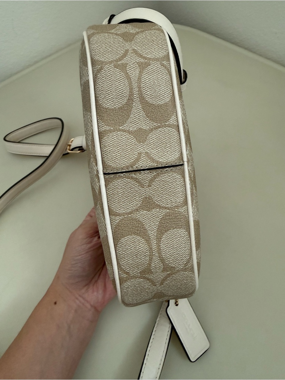 Coach Beige Signature Canvas Crossbody with white outline - Picture 6 of 8